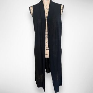 LOFT Black Lightweight Sleeveless Open Front Linen Blend Cardigan Vest | EUC